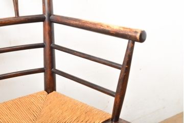 和製ビンテージ　松本民芸家具　#306型　ラッシ座面がお洒落なスピンドルアームチェア(椅子、イス、ダイニングチェア、ヴィンテージ)(定価約22万7千円)(R-059586)