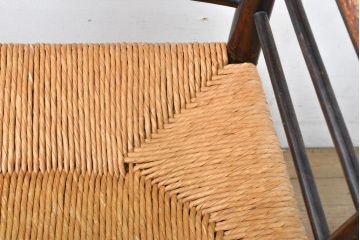 和製ビンテージ　松本民芸家具　#306型　ラッシ座面がお洒落なスピンドルアームチェア(椅子、イス、ダイニングチェア、ヴィンテージ)(定価約22万7千円)(R-059586)