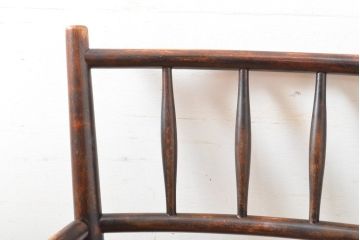 和製ビンテージ　松本民芸家具　#306型　ラッシ座面がお洒落なスピンドルアームチェア(椅子、イス、ダイニングチェア、ヴィンテージ)(定価約22万7千円)(R-059587)