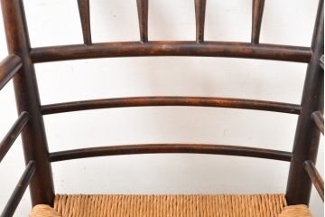 和製ビンテージ　松本民芸家具　#306型　ラッシ座面がお洒落なスピンドルアームチェア(椅子、イス、ダイニングチェア、ヴィンテージ)(定価約22万7千円)(R-059587)