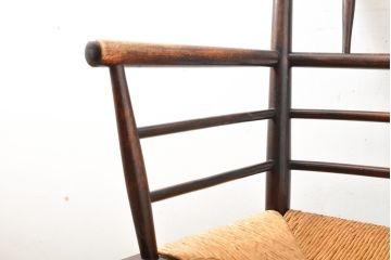和製ビンテージ　松本民芸家具　#306型　ラッシ座面がお洒落なスピンドルアームチェア(椅子、イス、ダイニングチェア、ヴィンテージ)(定価約22万7千円)(R-059587)