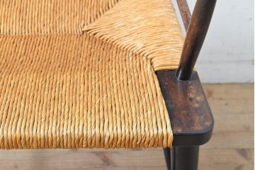 和製ビンテージ　松本民芸家具　#306型　ラッシ座面がお洒落なスピンドルアームチェア(椅子、イス、ダイニングチェア、ヴィンテージ)(定価約22万7千円)(R-059587)