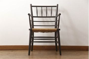 和製ビンテージ　松本民芸家具　#306型　ラッシ座面がお洒落なスピンドルアームチェア(椅子、イス、ダイニングチェア、ヴィンテージ)(定価約22万7千円)(R-059588)