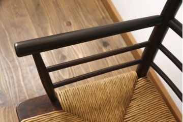 和製ビンテージ　松本民芸家具　#306型　ラッシ座面がお洒落なスピンドルアームチェア(椅子、イス、ダイニングチェア、ヴィンテージ)(定価約22万7千円)(R-059588)