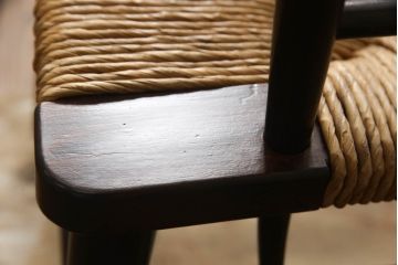 和製ビンテージ　松本民芸家具　#306型　ラッシ座面がお洒落なスピンドルアームチェア(椅子、イス、ダイニングチェア、ヴィンテージ)(定価約22万7千円)(R-059588)