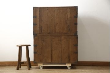 和製アンティーク　激レアデザイン　高級品!　前面桑材・中桐材　蒔絵入り　和モダンな帳場箪笥(和箪笥、時代箪笥、収納たんす、整理タンス)(R-059617)