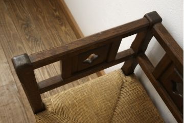 和製ビンテージ　高級品　オーク材　ラッシ座面　アジアンテイストのお部屋におすすめのコーナーチェア2脚セット(椅子、イス、ヴィンテージ)(R-059622)