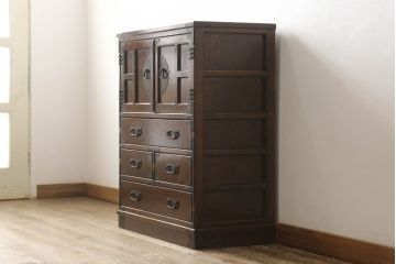 中古　美品　志太民芸家具　中桐　金具が印象的な箪笥(タンス、引き出し、収納箪笥、サイドチェスト)(定価約28万円)(R-059631)