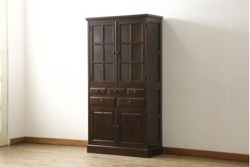 中古　美品　北海道民芸家具　HM160K　洗練された佇まいが上品な食器棚(本箱、収納棚、飾り棚、キャビネット)(R-059632)