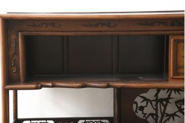 中古　特大六尺　花梨(カリン)材　品のある佇まいが美しい飾り棚(茶棚、収納棚、戸棚、唐木)(R-059642)