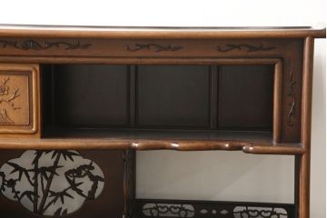中古　特大六尺　花梨(カリン)材　品のある佇まいが美しい飾り棚(茶棚、収納棚、戸棚、唐木)(R-059642)