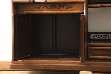 中古　特大六尺　花梨(カリン)材　品のある佇まいが美しい飾り棚(茶棚、収納棚、戸棚、唐木)(R-059642)