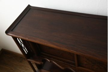 中古　特大六尺　花梨(カリン)材　品のある佇まいが美しい飾り棚(茶棚、収納棚、戸棚、唐木)(R-059642)