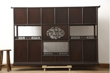 中古　特大六尺　花梨(カリン)材　品のある佇まいが美しい飾り棚(茶棚、収納棚、戸棚、唐木)(R-059642)