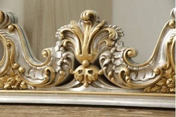 イタリアビンテージ　六本木アピス　ロココ調　シルバーゴールドの装飾がきらびやかな三面鏡(定価約35万円)(ヴィンテージ、ミラー)(R-059651)