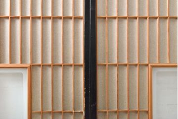 アンティーク建具　腰板欅(ケヤキ)材　凛とした佇まいが気品溢れる障子戸2枚セット(引き戸、建具)(R-059663)