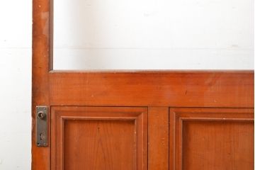 アンティーク建具　昭和初期　ヒノキ(檜)材　レトロな雰囲気が素敵!　大きな窓枠付きの扉1枚(ドア、ガラス扉、建具)(R-059664)