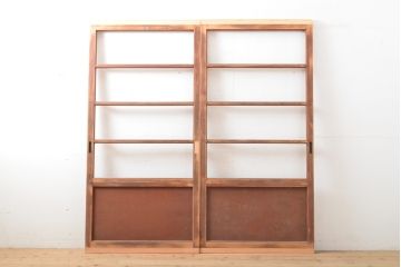 アンティーク建具　昭和中期　レトロな部屋づくりにぴったり!　古い木製のガラス戸2枚セット(引き戸、建具)(R-059667)