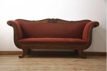 アンティーク家具　フランスアンティーク　マホガニー材　象嵌入り　優雅なフォルムが美しいフランスアンティークの 2人掛けアームソファ(ラブソファ、アームソファ、3人掛け)(R-059668)
