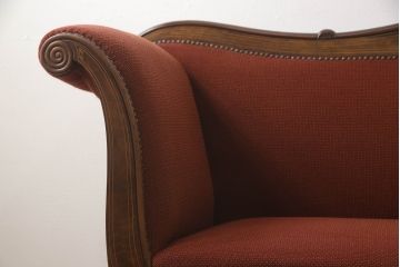 アンティーク家具　フランスアンティーク　マホガニー材　象嵌入り　優雅なフォルムが美しいフランスアンティークの 2人掛けアームソファ(ラブソファ、アームソファ、3人掛け)(R-059668)