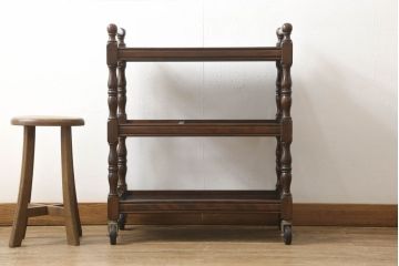 中古　美品　松本民芸家具　上品な雰囲気を醸し出すA型ワゴン(キッチンワゴン、キャスターワゴン)(定価約12万円)(R-059677)
