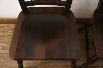 ビンテージ家具　松本民芸家具　クラシカルなダイニングづくりにぴったりの安川式スピンドルチェア2脚セット(板座チェア、ダイニングチェア、椅子、ヴィンテージ)(R-059681)