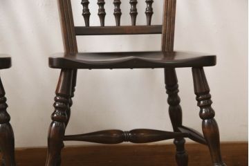 ビンテージ家具　松本民芸家具　クラシカルなダイニングづくりにぴったりの安川式スピンドルチェア2脚セット(板座チェア、ダイニングチェア、椅子、ヴィンテージ)(R-059681)