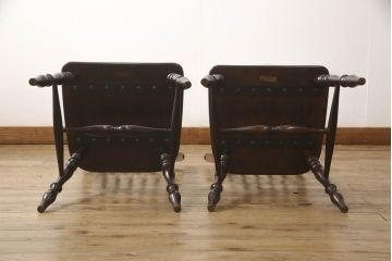 ビンテージ家具　松本民芸家具　クラシカルなダイニングづくりにぴったりの安川式スピンドルチェア2脚セット(板座チェア、ダイニングチェア、椅子、ヴィンテージ)(R-059681)