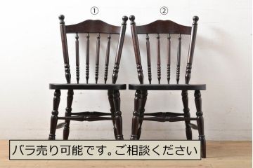 中古　北海道民芸家具　クラシカルな雰囲気を醸し出すダイニングチェア2脚セット(椅子、板座チェア)(R-059685)