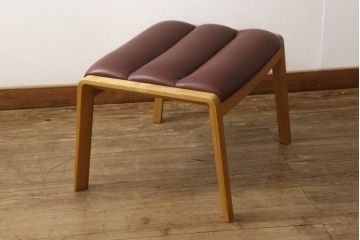 中古　CONDE HOUSE(カンディハウス)　ナラ材　スタイリッシュなデザインと本革が美しいオットマンセットのイージーチェア(1人掛けソファ、1Pソファ、椅子、イス、ダイニングチェア、ダイニングソファ、アームチェア、フットスツール)(R-059688)