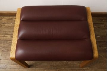 中古　CONDE HOUSE(カンディハウス)　ナラ材　スタイリッシュなデザインと本革が美しいオットマンセットのイージーチェア(1人掛けソファ、1Pソファ、椅子、イス、ダイニングチェア、ダイニングソファ、アームチェア、フットスツール)(R-059688)