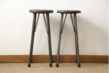 ラフジュ工房オリジナル　異素材の組み合わせがかっこいい雰囲気を醸し出すハイスツール2脚セット(椅子、イス、板座チェア)(R-059697)