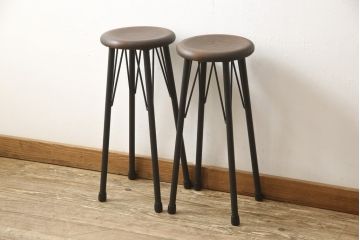 ラフジュ工房オリジナル　ペイント　メンズライクな空間づくりに活躍するハイスツール2脚セット(椅子、イス、板座チェア)(R-059698)