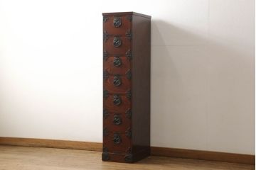 中古　美品　岩谷堂箪笥　スリムなサイズで取り入れやすい縦型チェスト(引き出し、和タンス、収納たんす)(R-059701)