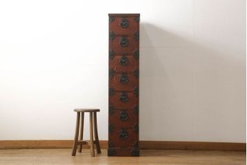 中古　美品　岩谷堂箪笥　スリムなサイズで取り入れやすい縦型チェスト(引き出し、和タンス、収納たんす)(R-059701)