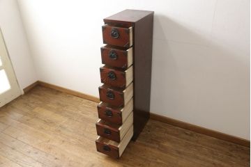 中古　美品　岩谷堂箪笥　スリムなサイズで取り入れやすい縦型チェスト(引き出し、和タンス、収納たんす)(R-059701)