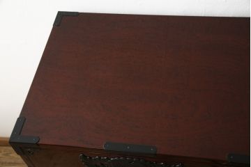 中古　美品　木地呂塗り　三方欅(ケヤキ)材　玉杢　民芸仙台箪笥　玉杢が珍しい特注収納箪笥(整理箪笥、衣装たんす、和タンス、引き出し)(R-059702)