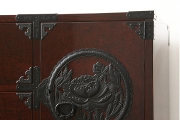 中古　美品　木地呂塗り　三方欅(ケヤキ)材　玉杢　民芸仙台箪笥　玉杢が珍しい特注収納箪笥(整理箪笥、衣装たんす、和タンス、引き出し)(R-059702)