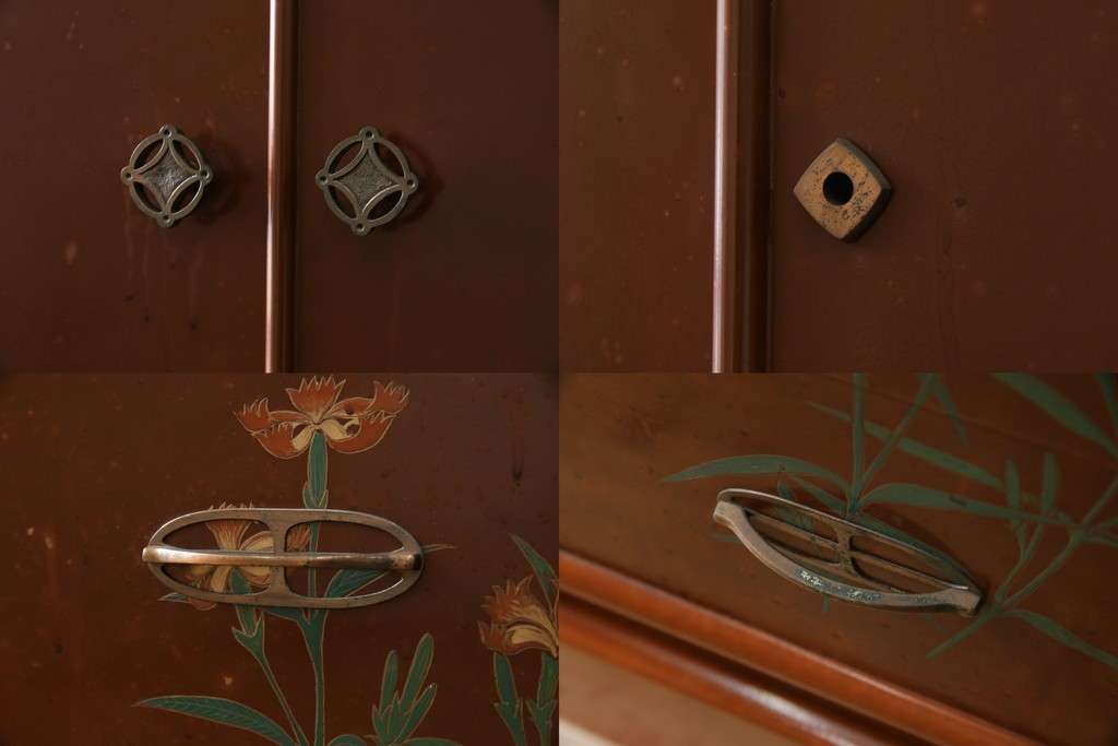 ※塗装にダメージあり※　和製ヴィンテージ　最高級品　総漆塗り　漆絵入り　内部桐材　品のある雰囲気を醸し出すワードローブ　(R-059709)