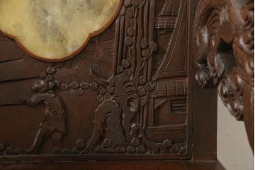 ビンテージ家具　中国　珍品　希少!　花梨(カリン)材　龍の彫刻が目を引くアームチェア(板座チェア、ダイニングチェア、椅子、ヴィンテージ)(R-059715)