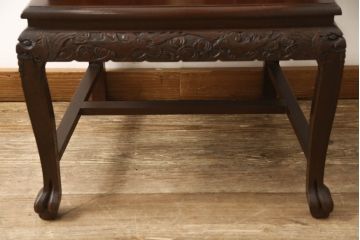 ビンテージ家具　中国　珍品　希少!　花梨(カリン)材　龍の彫刻が目を引くアームチェア(板座チェア、ダイニングチェア、椅子、ヴィンテージ)(R-059717)