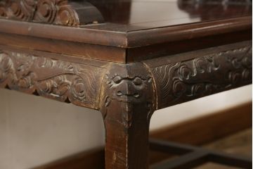 ビンテージ家具　中国　珍品　希少!　花梨(カリン)材　龍の彫刻が目を引くアームチェア(板座チェア、ダイニングチェア、椅子、ヴィンテージ)(R-059718)
