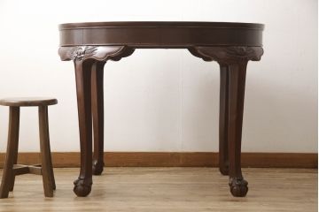 ビンテージ家具　中国　珍品　希少!　花梨(カリン)材　脚のデザインが個性的なラウンドテーブル(ダイニングテーブル、4人掛け、ヴィンテージ)(R-059719)
