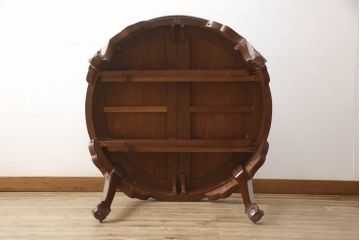 ビンテージ家具　中国　珍品　希少!　花梨(カリン)材　脚のデザインが個性的なラウンドテーブル(ダイニングテーブル、4人掛け、ヴィンテージ)(R-059719)