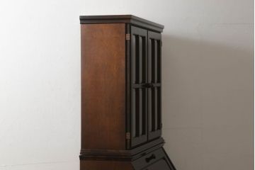 中古　国産　民芸家具　大人の落ち着きのある空間を演出するビューローブックケース(収納棚、戸棚、ライティングビューロー、本箱、在宅ワーク、在宅用、ワークデスク)(R-059734)