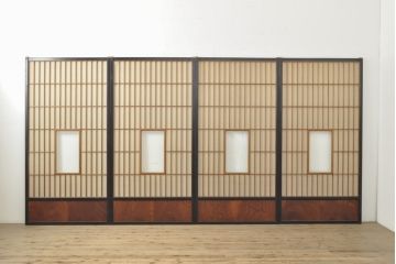 アンティーク建具　 昭和中期　腰板欅(ケヤキ)材　凛とした佇まいが気品溢れる障子戸4枚セット(引き戸、建具)(R-059750)