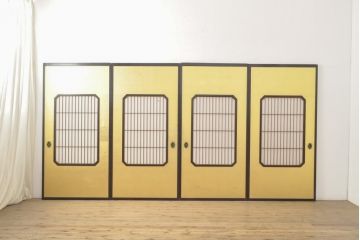 アンティーク建具　高級品　昭和初期　技巧を凝らした七宝引き手が美しい!　障子戸入りふすま(襖)4枚セット(引き戸、建具)(R-059751)