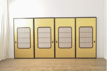 アンティーク建具　高級品　昭和初期　技巧を凝らした七宝引き手が美しい!　障子戸入りふすま(襖)4枚セット(引き戸、建具)(R-059751)