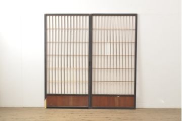 アンティーク建具　昭和中期　黒い框がモダンな印象を高める障子戸2枚セット(引き戸、建具)(R-059753)
