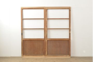 アンティーク建具　昭和中期　レトロな部屋づくりにぴったり!古い木製のガラス戸2枚セット(引き戸、建具)(R-059754)